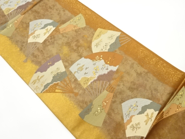 JAPANESE KIMONO / VINTAGE FUKURO OBI / WOVEN FOLDING FAN PATTERN